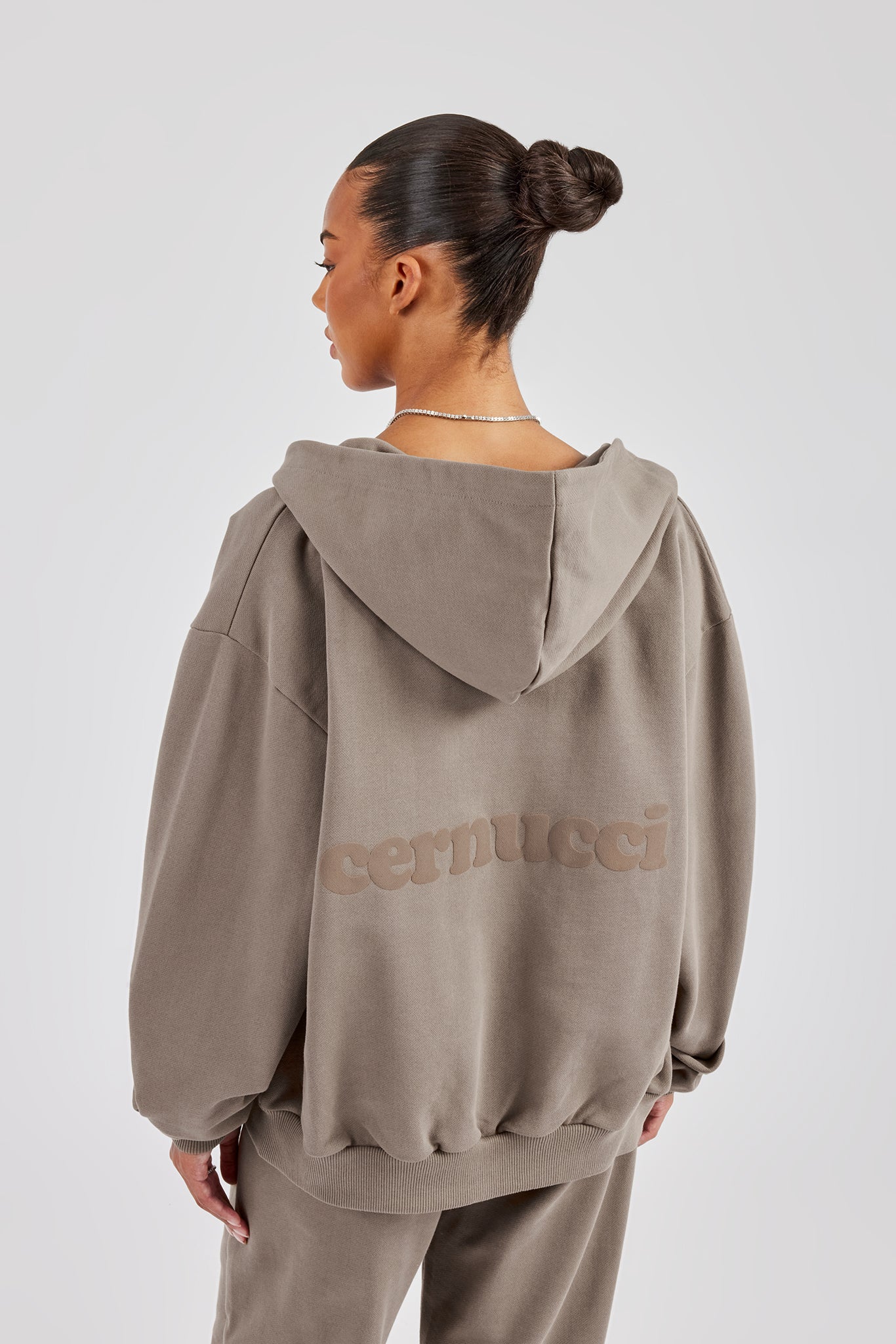 Cernucci Oversized Zip Through Hoodie - Taupe